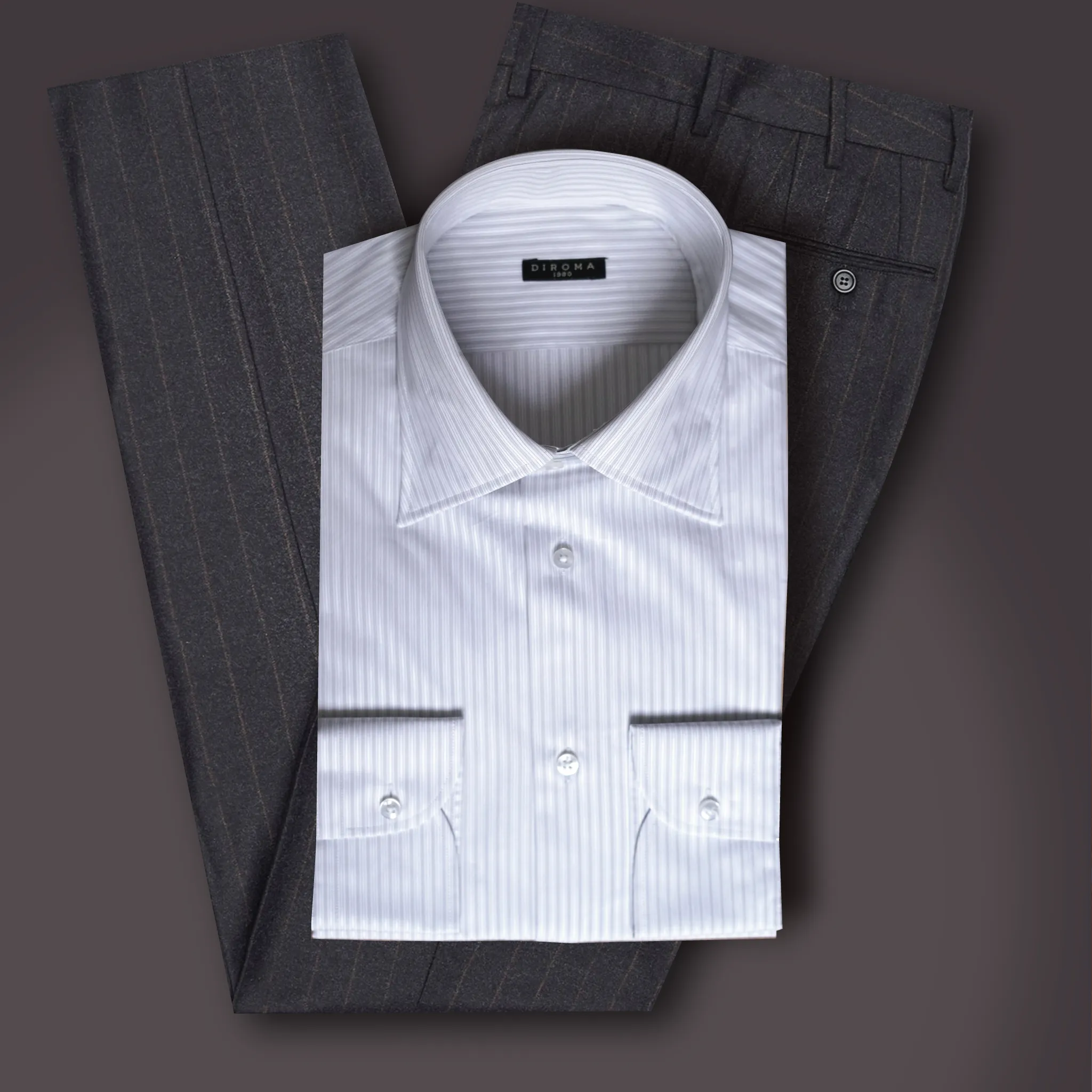 Taupe Striped Satin Dress Shirt