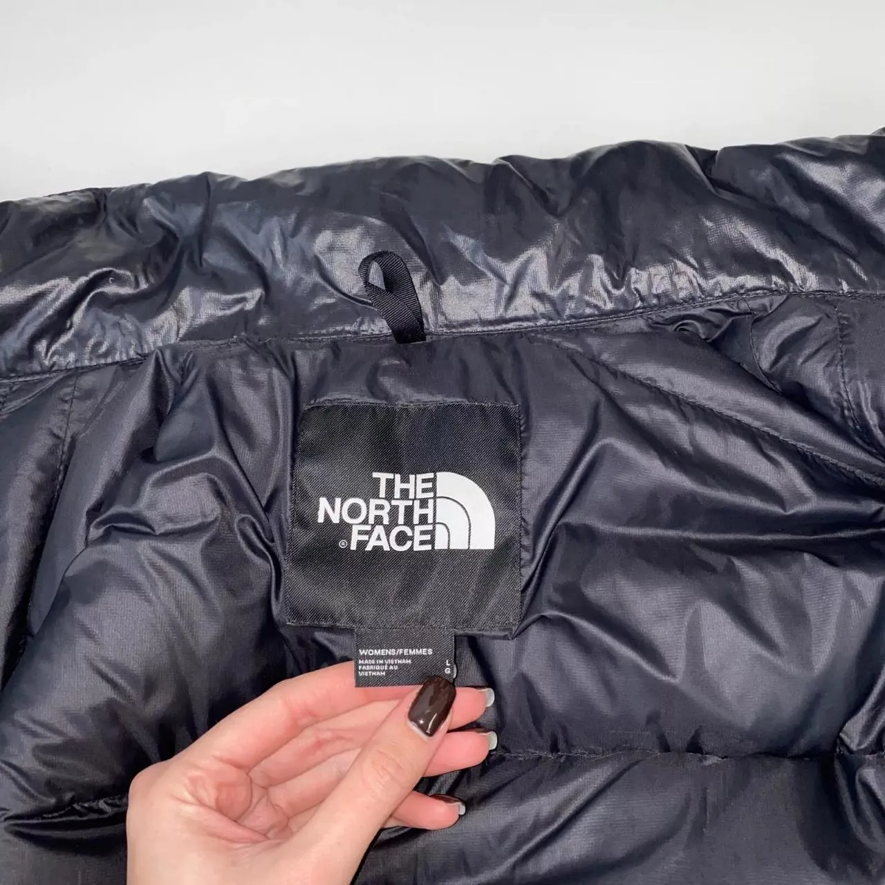 The North Face Womens 700 Down Nuptse Crop Puffer Jacket Size L Black Glossy