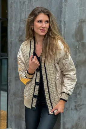 Tribal Adira Quilted Cardigan Sweater Detail : Beige