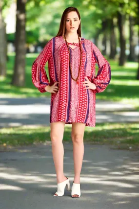 Velzera Boho Shift Print Tunic Dress - Red