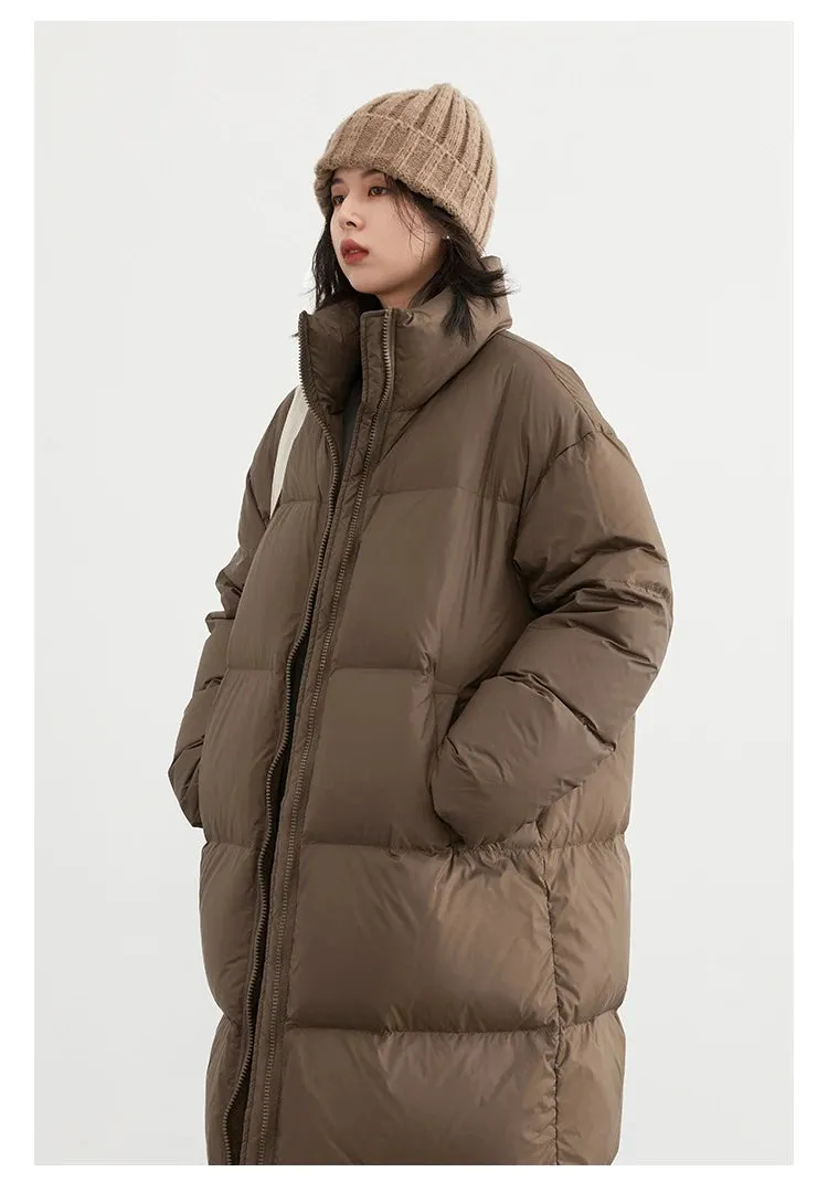 Warm Chic Long Thick Puffer Jacket Autumn Coat Knee Length Jacket