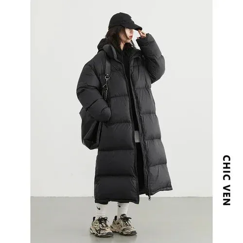 Warm Chic Long Thick Puffer Jacket Autumn Coat Knee Length Jacket