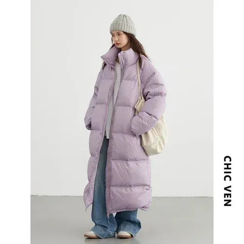 Warm Chic Long Thick Puffer Jacket Autumn Coat Knee Length Jacket