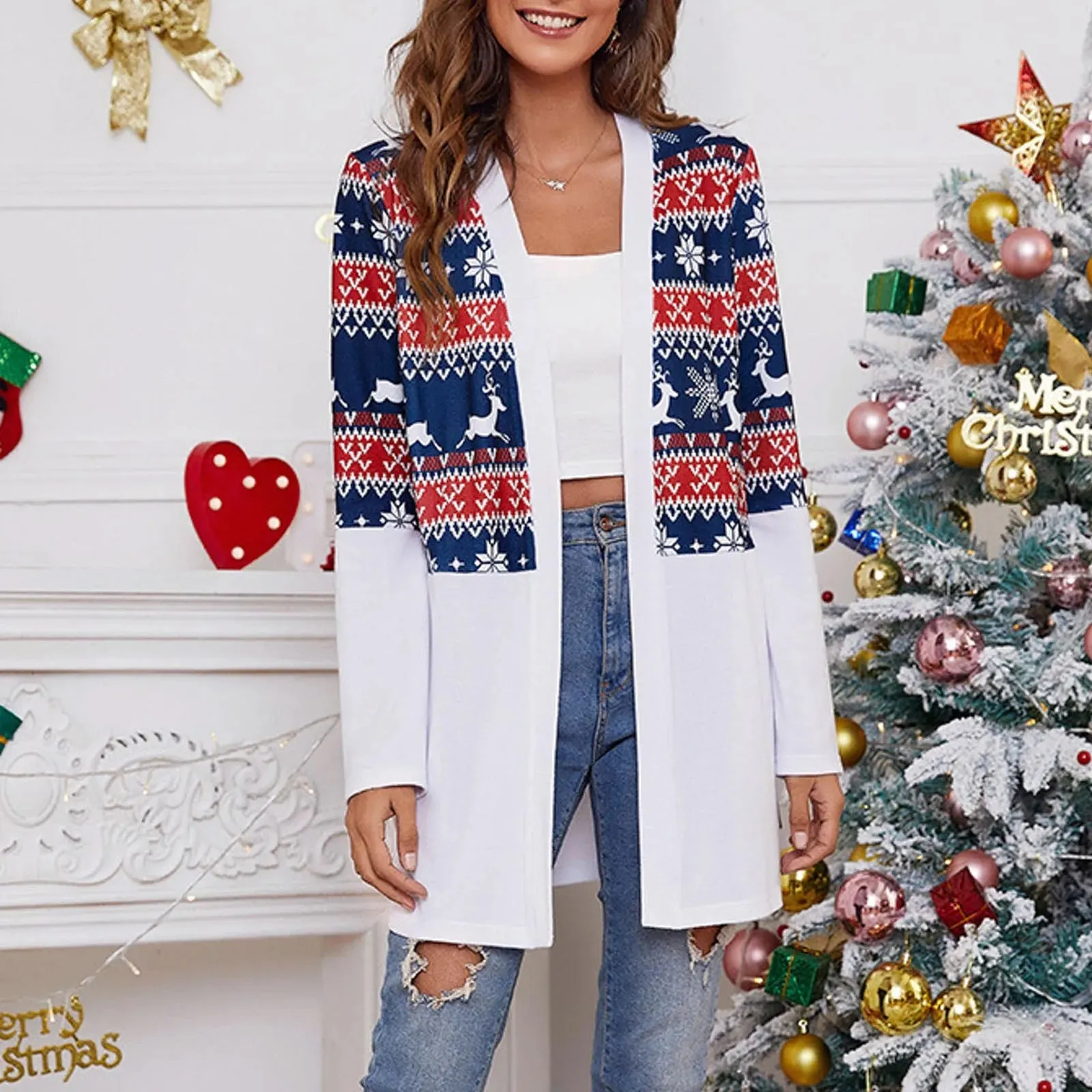 Wenkouban-Christmas Thanksgiving outfits_Casual Long Sleeve New Year Ladies Cardigan Christmas Sweater