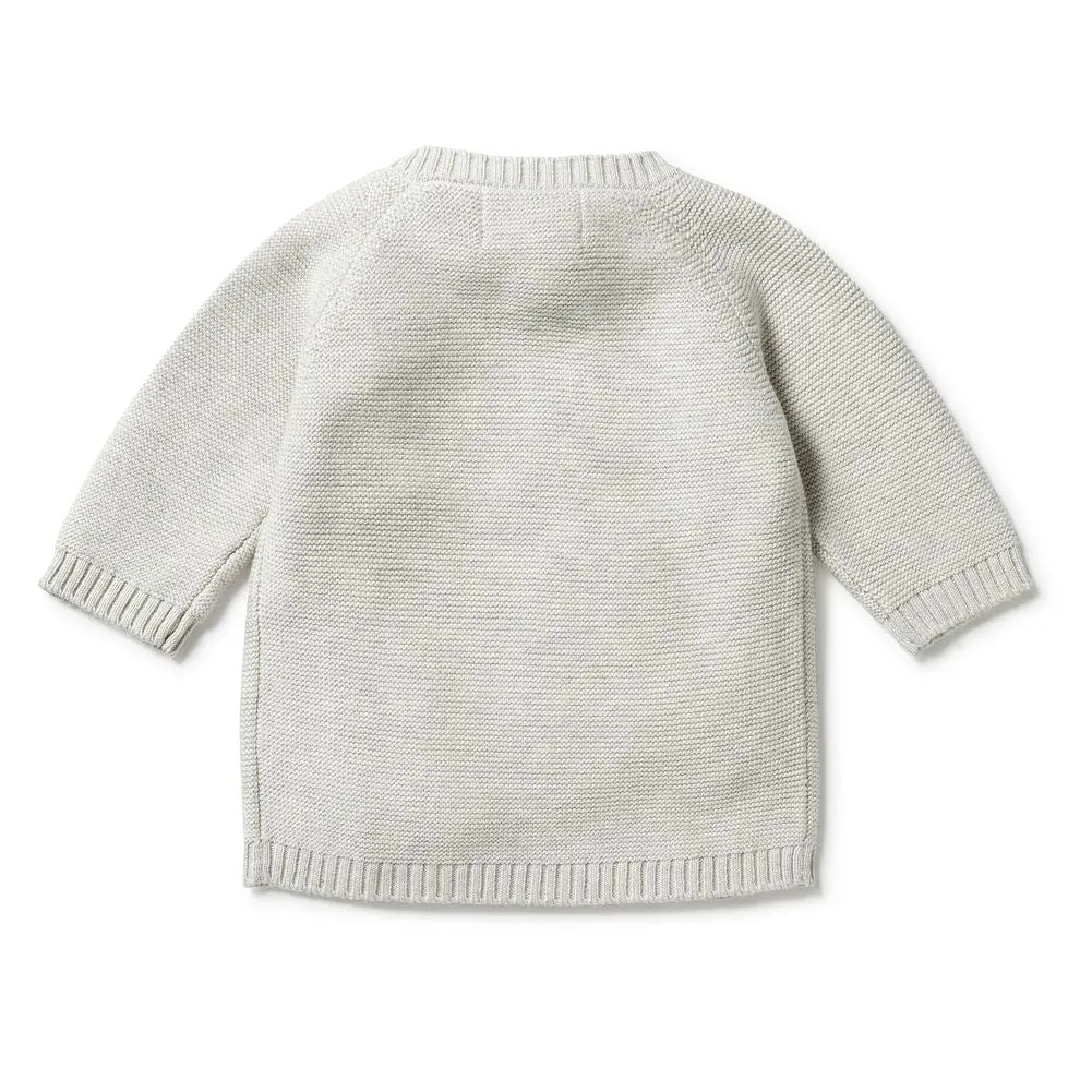 Wilson Frenchy Ottoman Knit Kimono Cardigan with Pom Pom Tie - Grey Melange (Newborn, Up to 4 Kg)