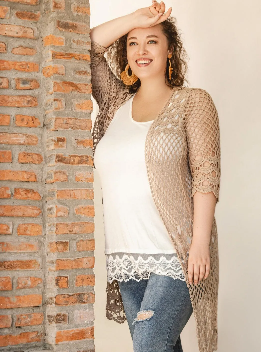 You are in charge Bohemian Crochet Mocha Cardigan OS