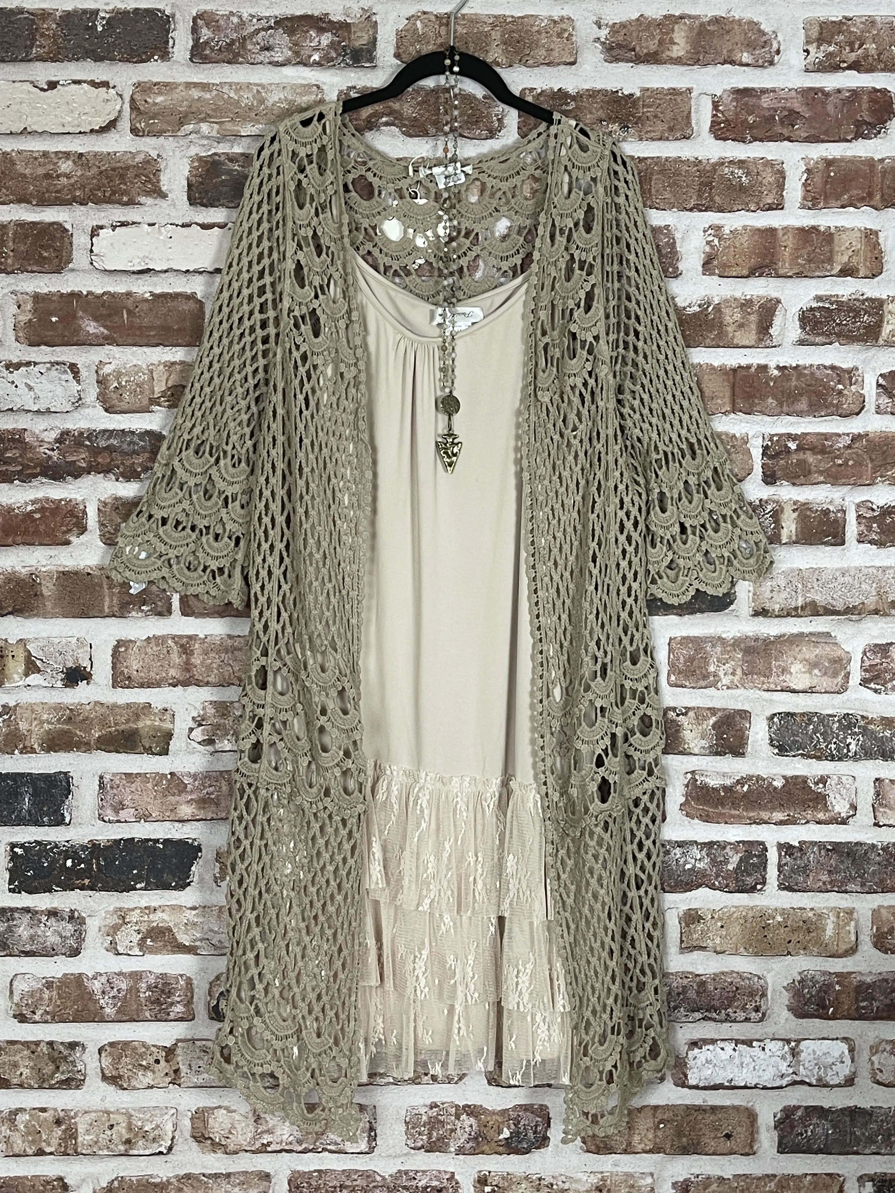 You are in charge Bohemian Crochet Mocha Cardigan OS